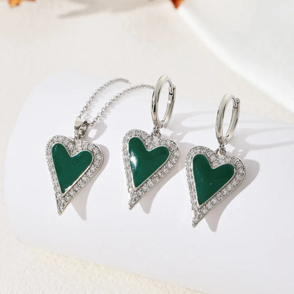 Copper Silver Plated Simple Style Classic Style Heart Shape Enamel Plating Jewelry Set