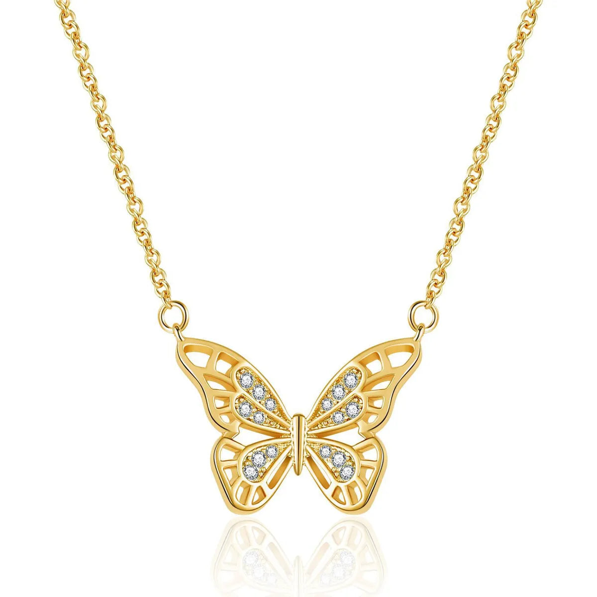 Copper Simple Style Butterfly Diamond Pendant Necklace