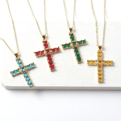 Copper Simple Style Classic Style Inlay Cross Rhinestones Pendant Necklace