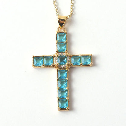 Copper Simple Style Classic Style Inlay Cross Rhinestones Pendant Necklace