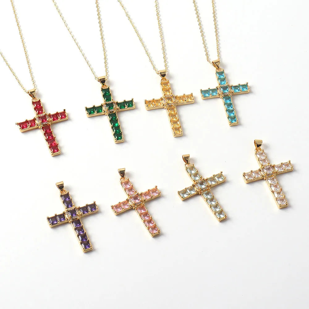 Copper Simple Style Classic Style Inlay Cross Rhinestones Pendant Necklace