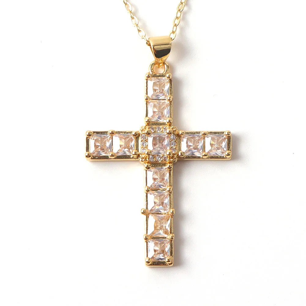 Copper Simple Style Classic Style Inlay Cross Rhinestones Pendant Necklace