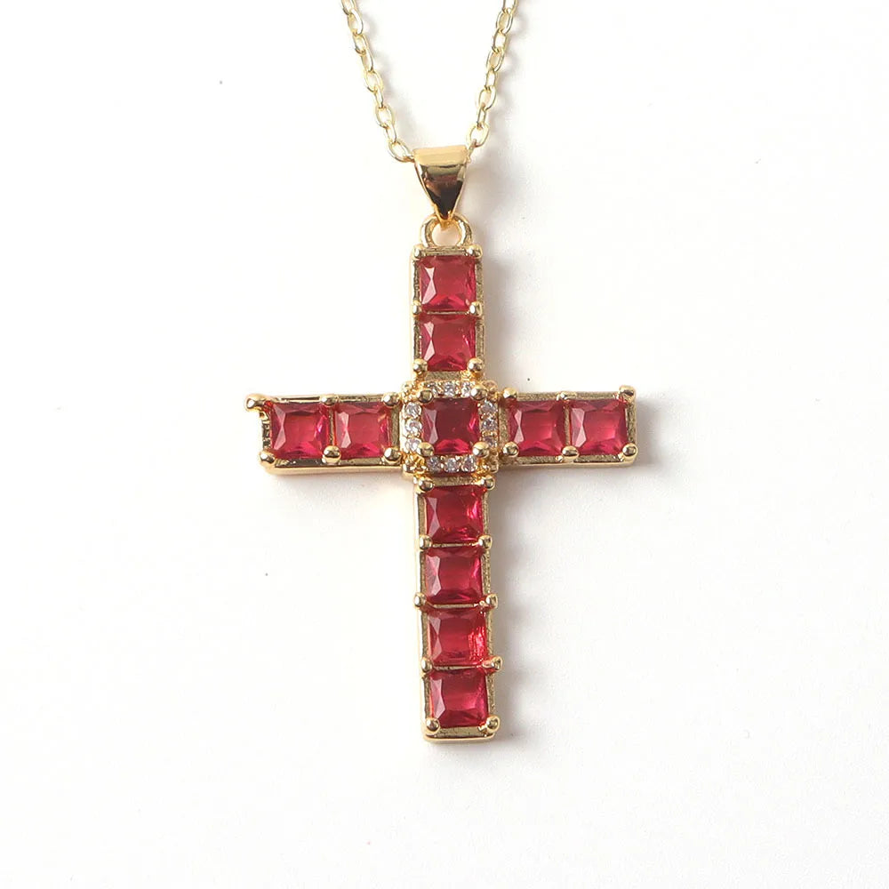 Copper Simple Style Classic Style Inlay Cross Rhinestones Pendant Necklace