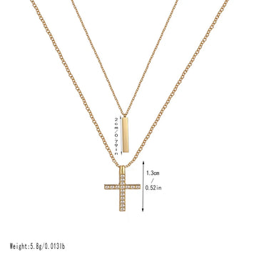 Copper Simple Style Cross Inlay Zircon Double Layer Necklaces