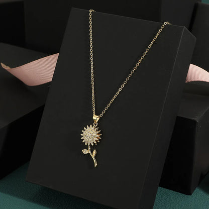 Copper Simple Style Flower Plating Inlay Zircon Pendant Necklace