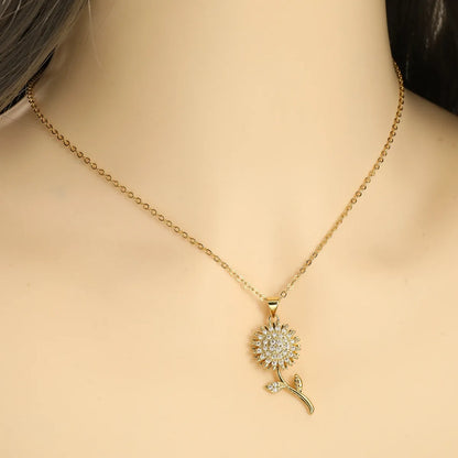 Copper Simple Style Flower Plating Inlay Zircon Pendant Necklace