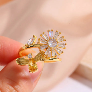 Copper Simple Style Flowers Flower Zircon Rings