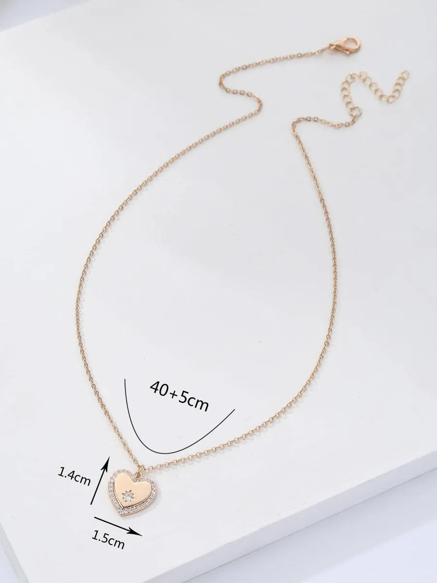 Copper Simple Style Heart Shape Plating Inlay Zircon Pendant Necklace