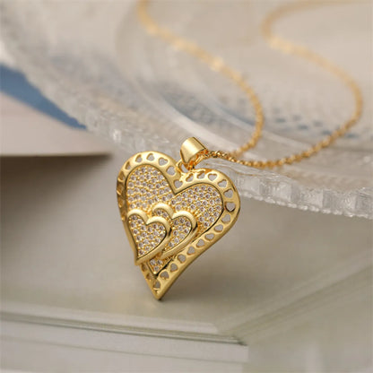 Copper Simple Style Inlay Heart Shape Zircon Pendant Necklace