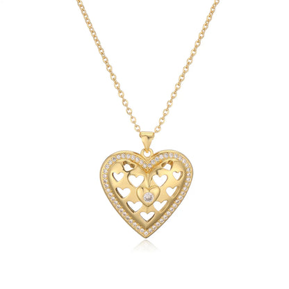 Copper Simple Style Inlay Heart Shape Zircon Pendant Necklace