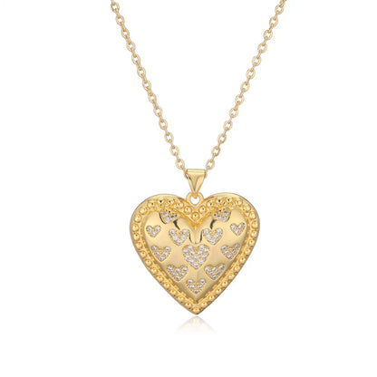 Copper Simple Style Inlay Heart Shape Zircon Pendant Necklace