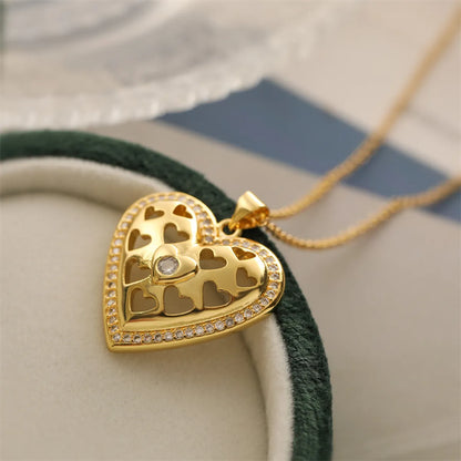 Copper Simple Style Inlay Heart Shape Zircon Pendant Necklace