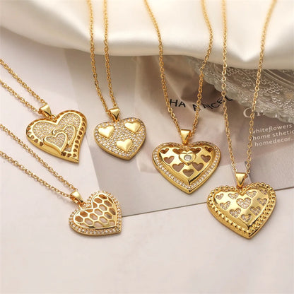 Copper Simple Style Inlay Heart Shape Zircon Pendant Necklace