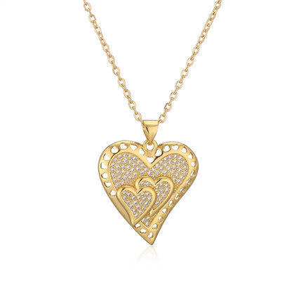 Copper Simple Style Inlay Heart Shape Zircon Pendant Necklace