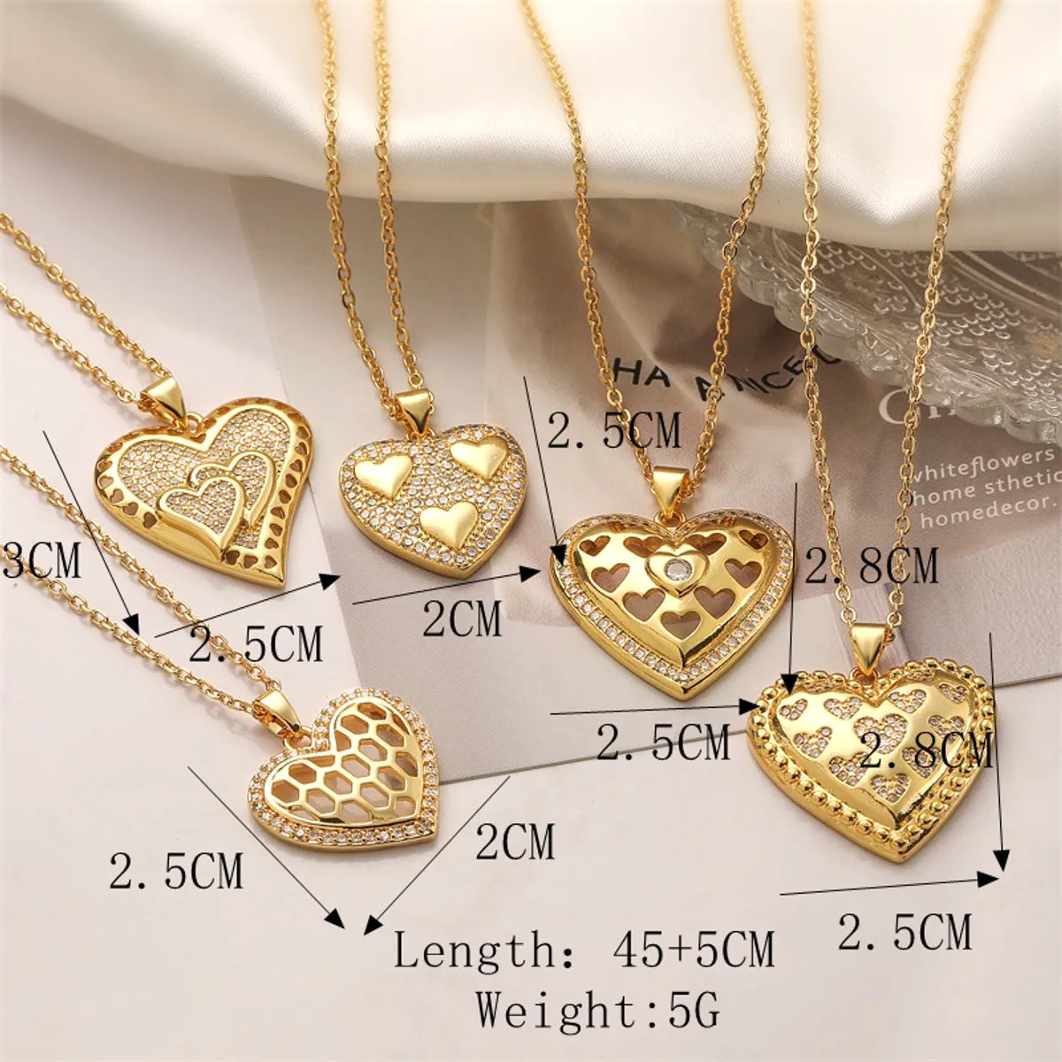 Copper Simple Style Inlay Heart Shape Zircon Pendant Necklace