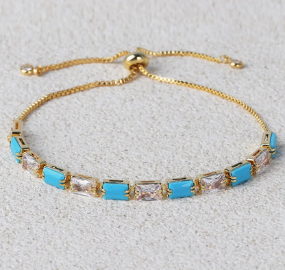 Copper Simple Style Inlay Round Turquoise Zircon Bracelets