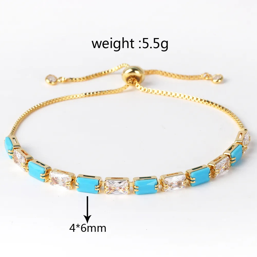 Copper Simple Style Inlay Round Turquoise Zircon Bracelets