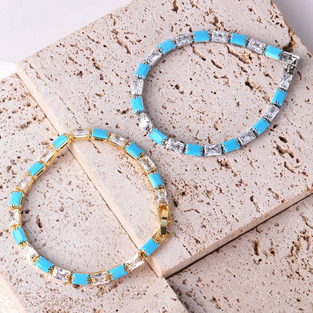 Copper Simple Style Inlay Round Turquoise Zircon Bracelets