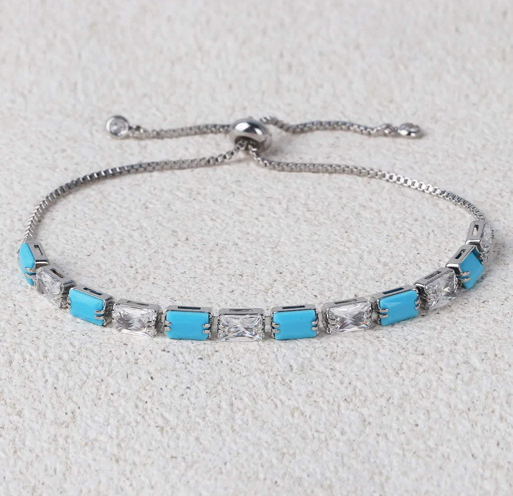 Copper Simple Style Inlay Round Turquoise Zircon Bracelets