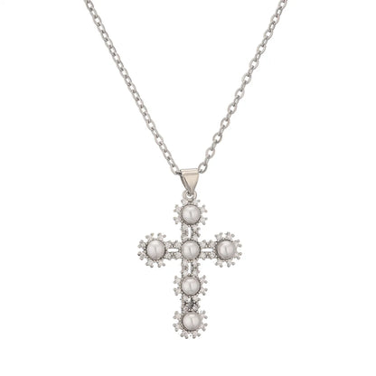 Copper Simple Style Plating Inlay Cross Zircon Pendant Necklace