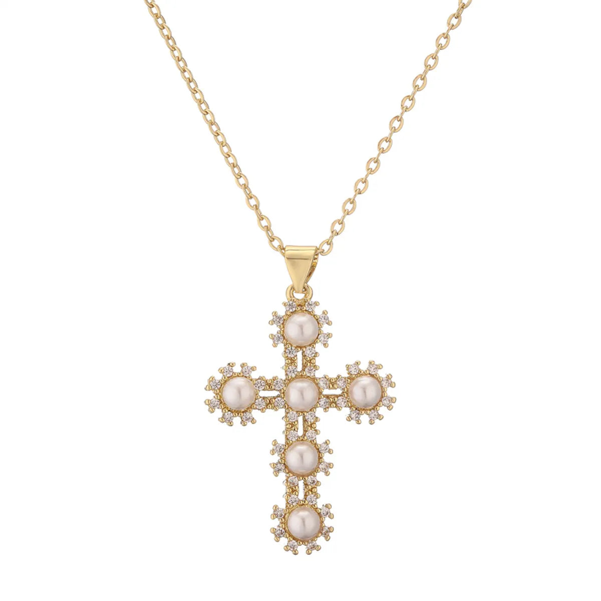 Copper Simple Style Plating Inlay Cross Zircon Pendant Necklace