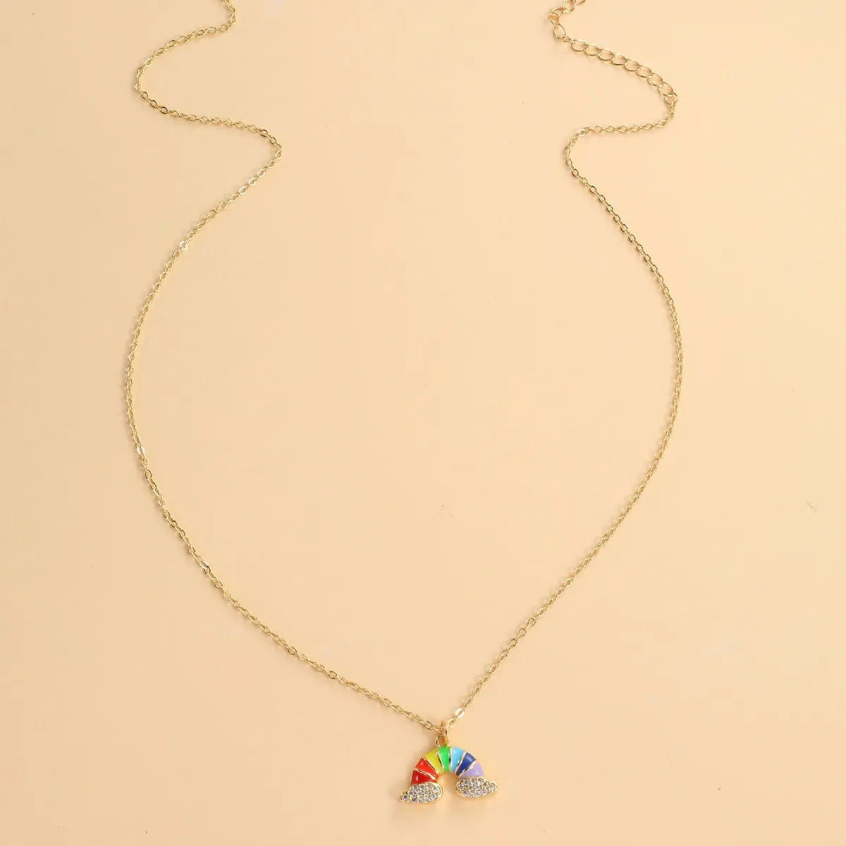 Copper Simple Style Rainbow Inlay Zircon Pendant Necklace