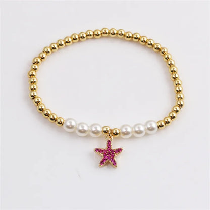 Copper Simple Style Shiny Beaded Inlay Animal Starfish Zircon Bracelets