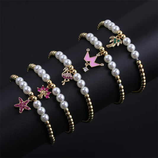 Copper Simple Style Shiny Beaded Inlay Animal Starfish Zircon Bracelets