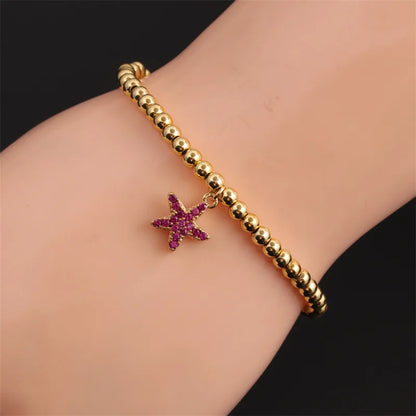 Copper Simple Style Shiny Beaded Inlay Animal Starfish Zircon Bracelets