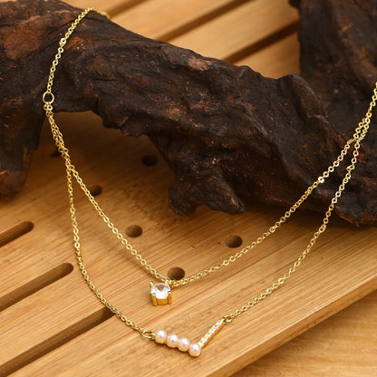 Copper Simple Style Solid Color Inlay Zircon Pendant Necklace