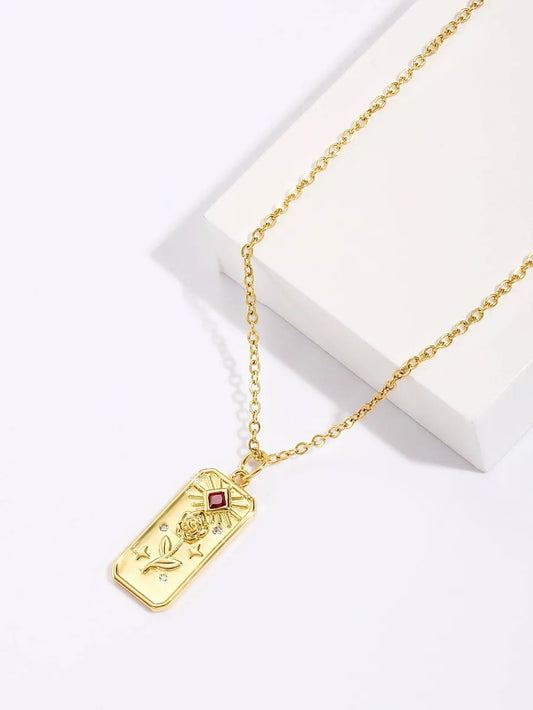 Copper Simple Style Square Rose Flower Plating Inlay Zircon Pendant Necklace