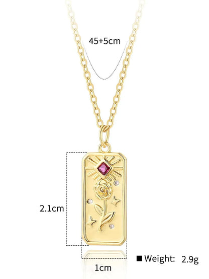 Copper Simple Style Square Rose Flower Plating Inlay Zircon Pendant Necklace