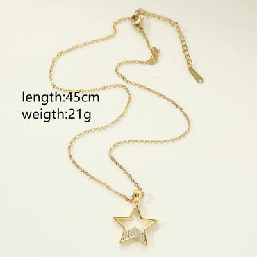 Copper Simple Style Star Inlay Zircon Pendant Necklace