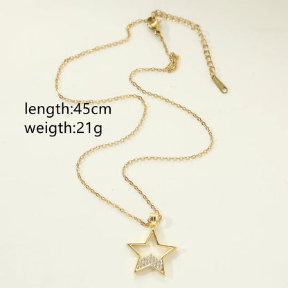 Copper Simple Style Star Inlay Zircon Pendant Necklace