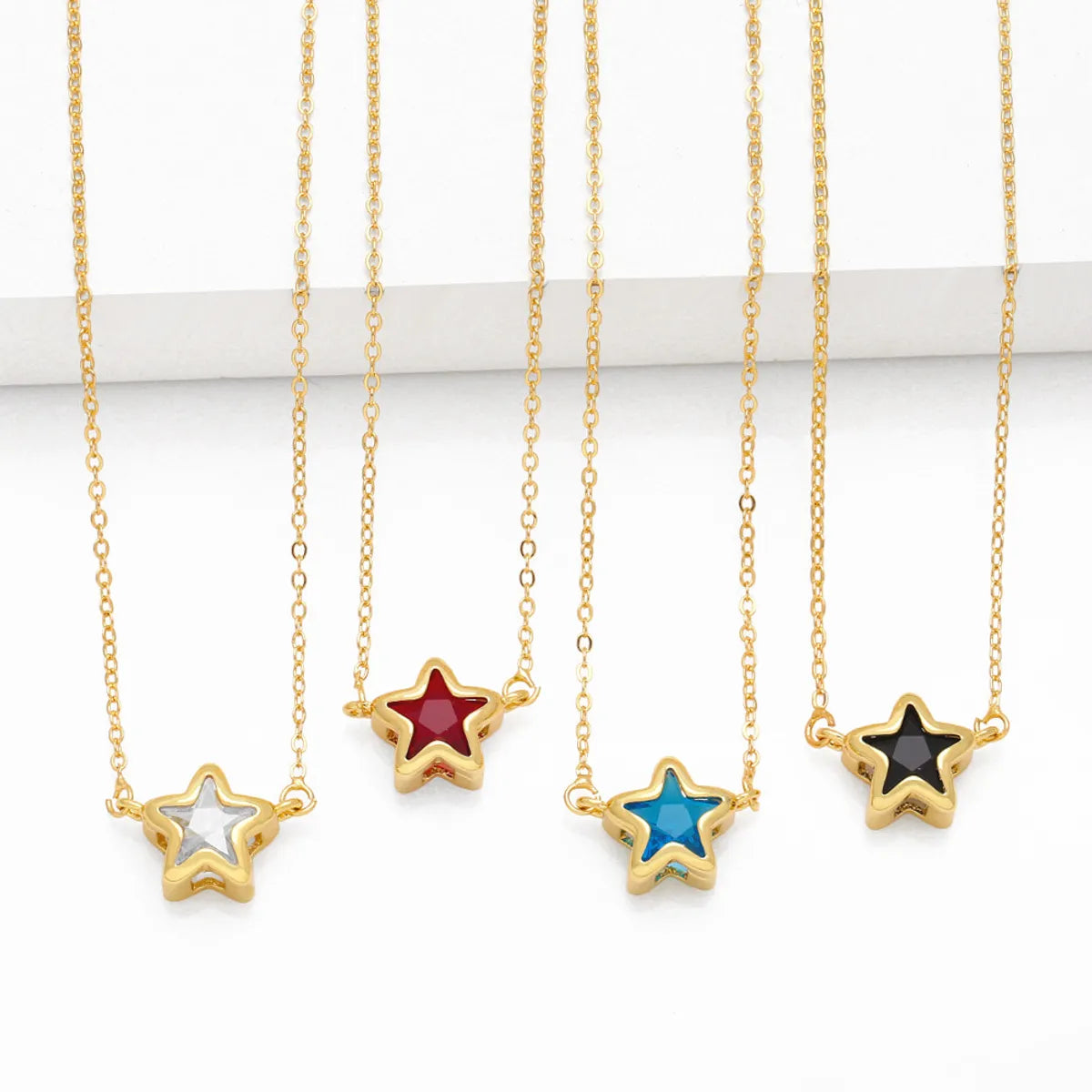 Copper Simple Style Star Plating Inlay Zircon Pendant Necklace