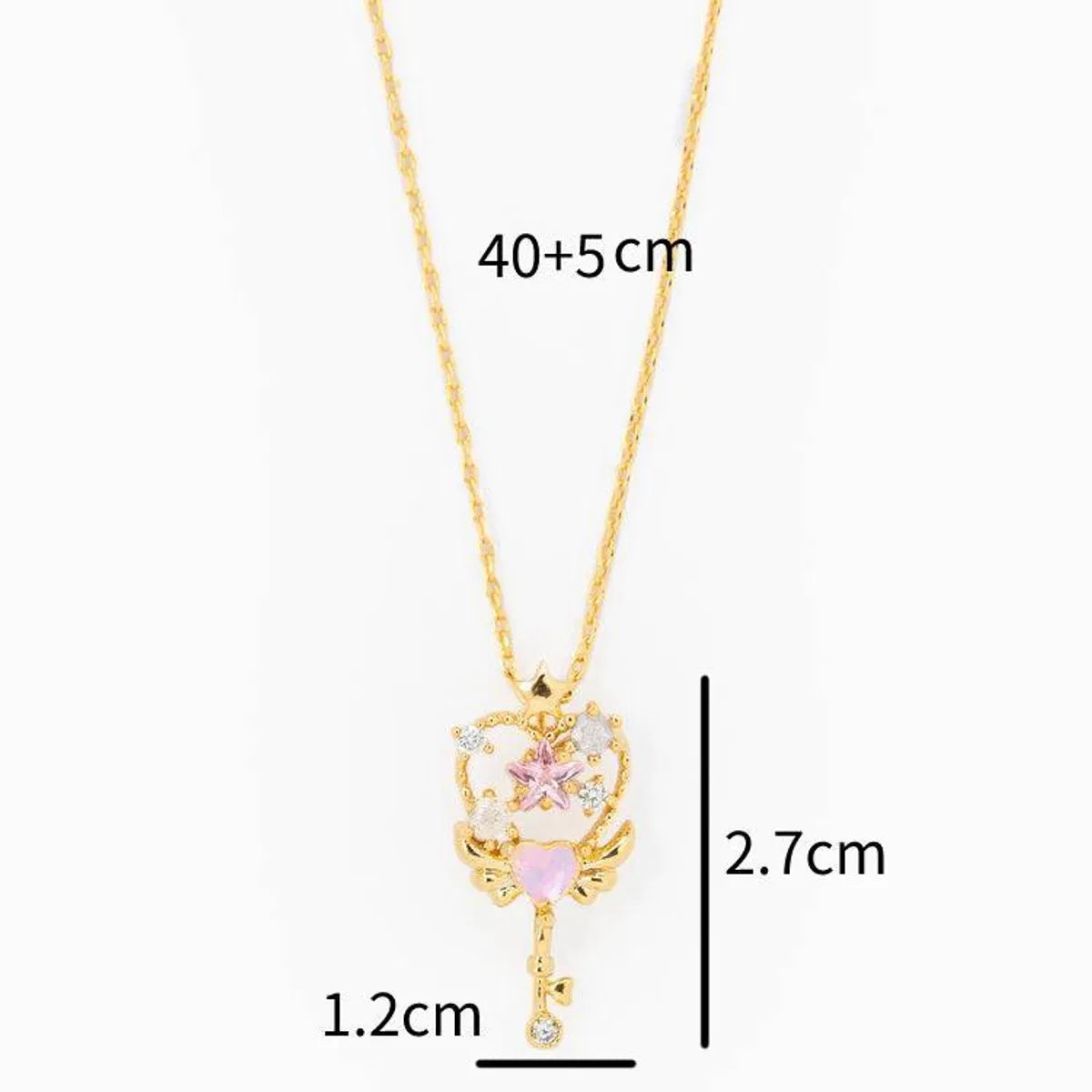 Copper Streetwear Heart Shape Wings Key Plating Inlay Zircon Pendant Necklace