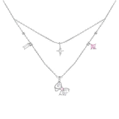 Copper Sweet Bow Knot Inlay Zircon Double Layer Necklaces