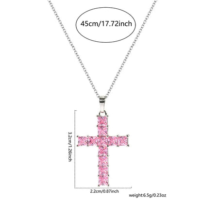 Copper Sweet Cross Inlay Zircon Pendant Necklace