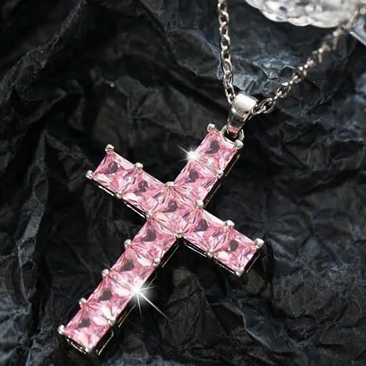 Copper Sweet Cross Inlay Zircon Pendant Necklace