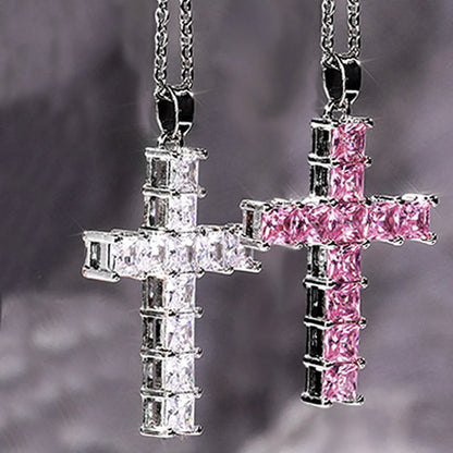 Copper Sweet Cross Inlay Zircon Pendant Necklace