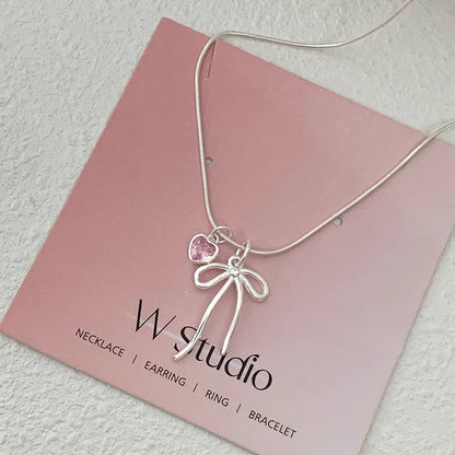 Copper Sweet Heart Shape Bow Knot Pendant Necklace