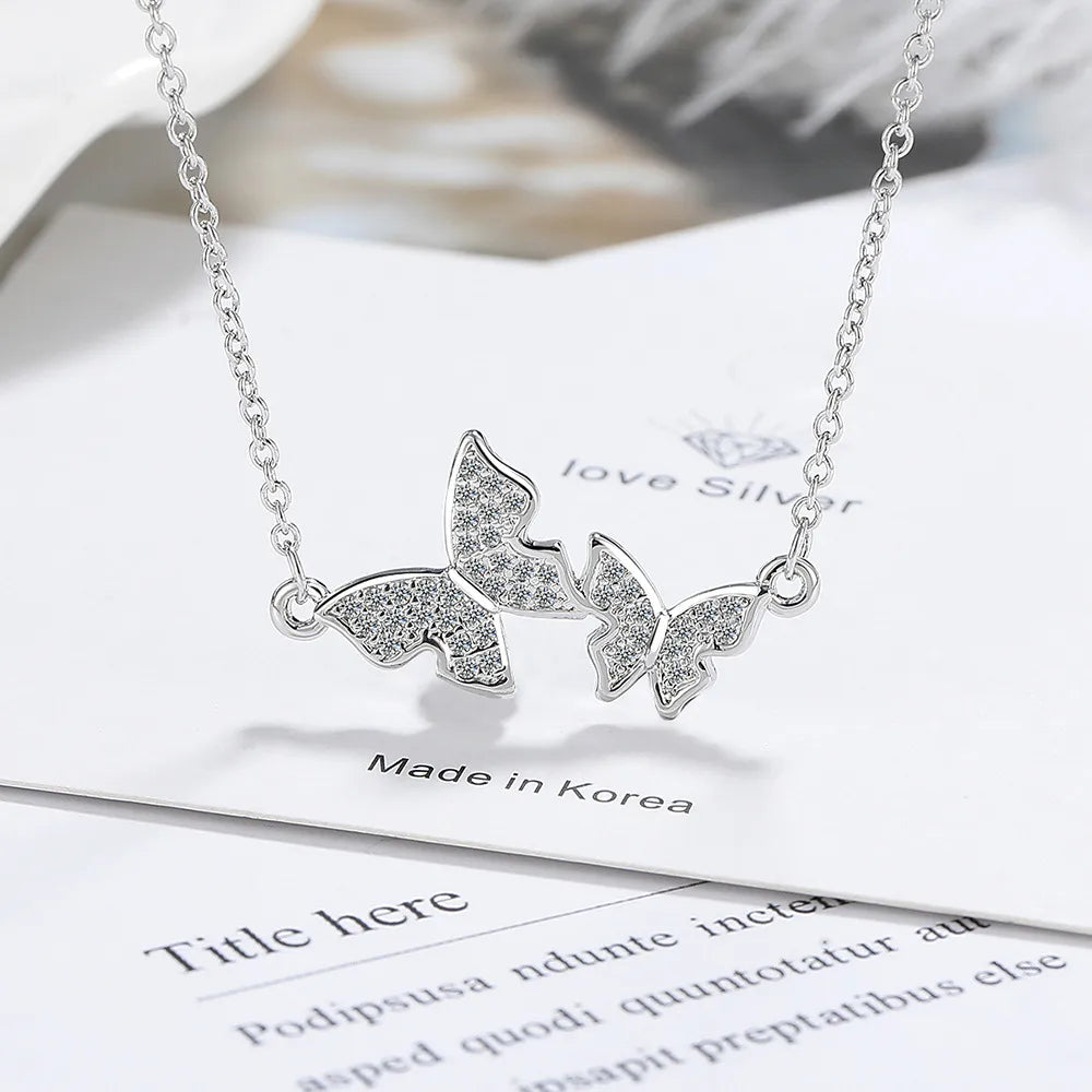 Copper Sweet Simple Style Shiny Hollow Out Inlay Butterfly Zircon Pendant Necklace