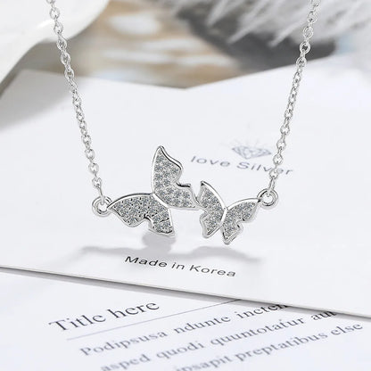 Copper Sweet Simple Style Shiny Hollow Out Inlay Butterfly Zircon Pendant Necklace