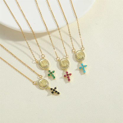 Copper Vintage Style Simple Style Cross Plating Inlay Zircon Pendant Necklace