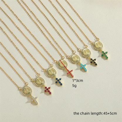 Copper Vintage Style Simple Style Cross Plating Inlay Zircon Pendant Necklace