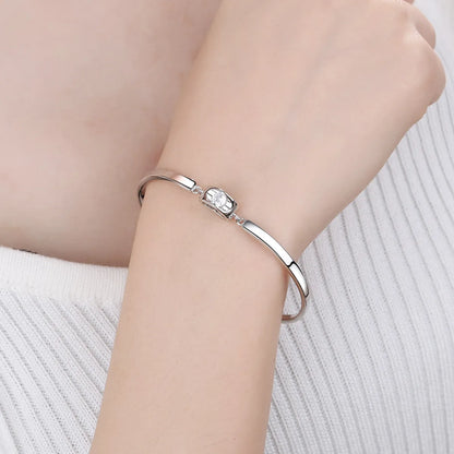 Copper White Gold Plated Basic Simple Style Commute Inlay Heart Shape Zircon Bangle