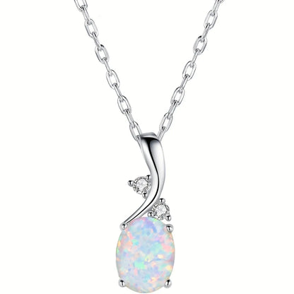 Copper White Gold Plated Classic Style Irregular Oval Inlay Opal Pendant Necklace