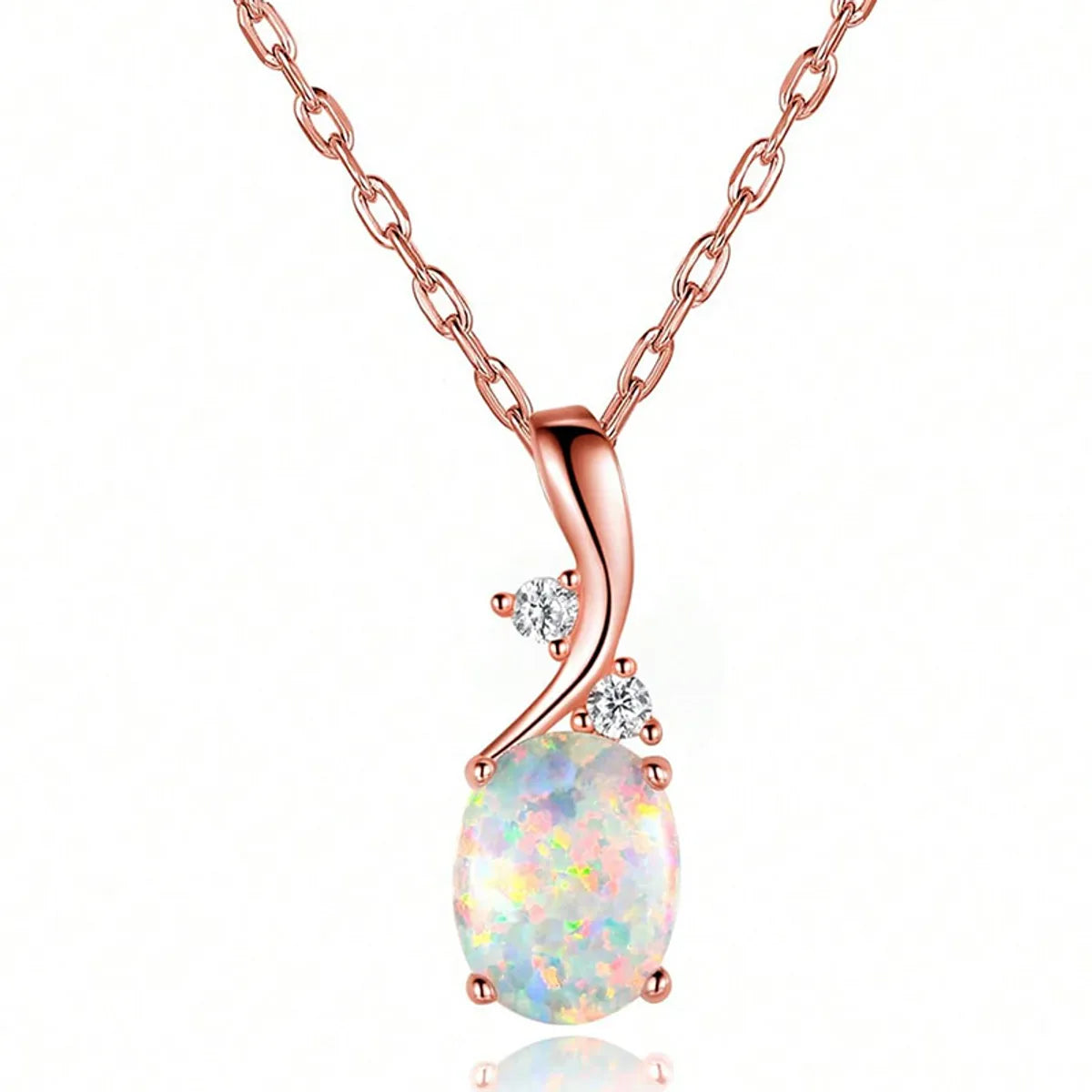 Copper White Gold Plated Classic Style Irregular Oval Inlay Opal Pendant Necklace