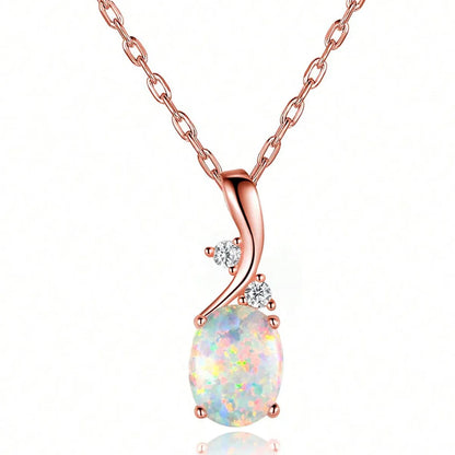 Copper White Gold Plated Classic Style Irregular Oval Inlay Opal Pendant Necklace