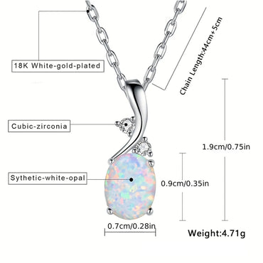 Copper White Gold Plated Classic Style Irregular Oval Inlay Opal Pendant Necklace